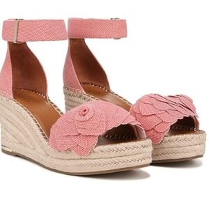 Franco Sarto Coral Pink Floral Espadrille Wedge Sandals